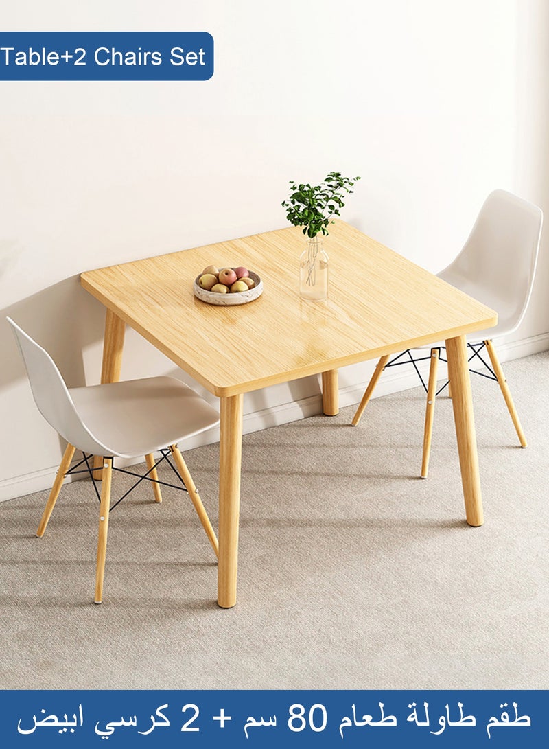 Taimi 3-Piece Dining Set,Modern Square Dining Table with 2 Elegant Chairs | Solid Wood Table 80x80x73cm with 2 White Plastic Chairs and Wooden Legs - Image 1