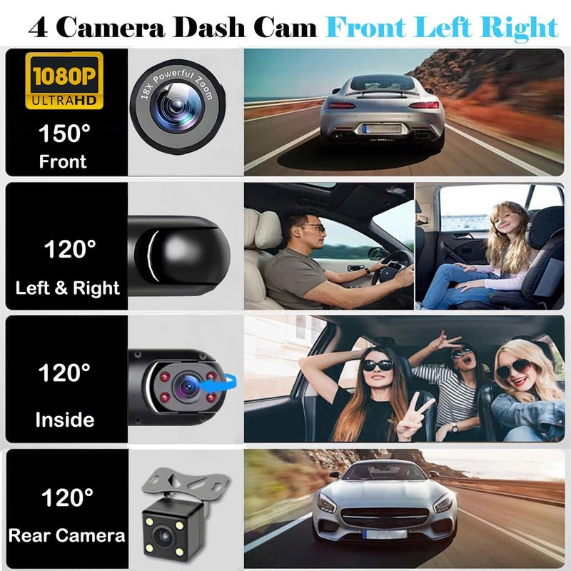AILVKANG 4 Channel Dash Cam 360Â° View, 1080P Front and Rear Inside, Left Right Dash Camera for Cars, Night Vision, WiFi & APP Control, G-Sensor, Loop Recording with 64GB SD Card - Image 2