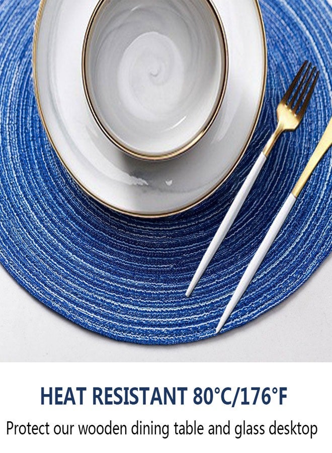 HAWAWA 36cm Round Braided Placemats Set of 4 Non Slip Washable Heat Resistant Table Mats Woven Place Mats for Kitchen Dining Table Party Decoration(bule) - Image 3