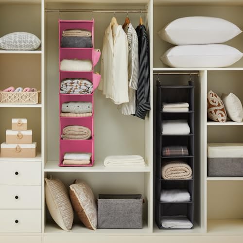 YOUDENOVA Hanging Closet Organizer, Closet Hanging Storage Shelves (Pink) - Image 2