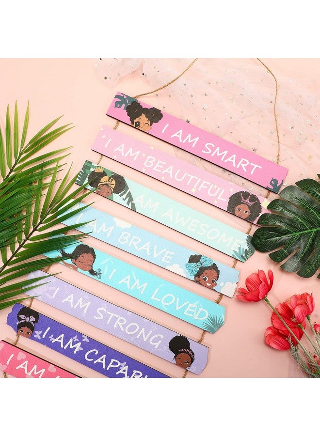 Yookeer Set of 9 Black Girl Wall Art Decor Wood Motivational Girl Room Wall Art Rainbow Color Positive Inspirational Hanging Sign for Baby Kids Teen Present Bedroom Nursery Decoration - Image 3