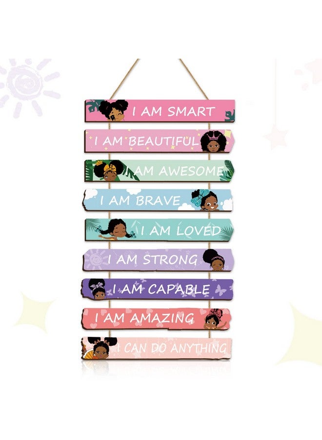 Yookeer Set of 9 Black Girl Wall Art Decor Wood Motivational Girl Room Wall Art Rainbow Color Positive Inspirational Hanging Sign for Baby Kids Teen Present Bedroom Nursery Decoration - Image 1