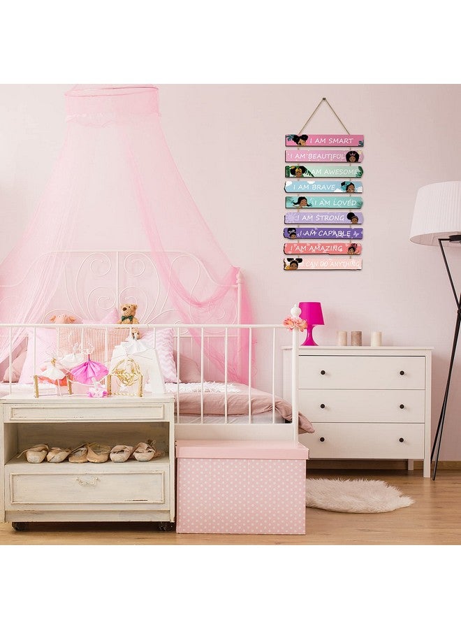 Yookeer Set of 9 Black Girl Wall Art Decor Wood Motivational Girl Room Wall Art Rainbow Color Positive Inspirational Hanging Sign for Baby Kids Teen Present Bedroom Nursery Decoration - Image 4