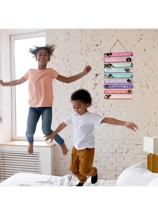 Yookeer Set of 9 Black Girl Wall Art Decor Wood Motivational Girl Room Wall Art Rainbow Color Positive Inspirational Hanging Sign for Baby Kids Teen Present Bedroom Nursery Decoration - Image 5