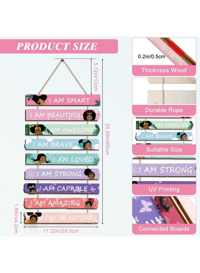 Yookeer Set of 9 Black Girl Wall Art Decor Wood Motivational Girl Room Wall Art Rainbow Color Positive Inspirational Hanging Sign for Baby Kids Teen Present Bedroom Nursery Decoration - Image 2