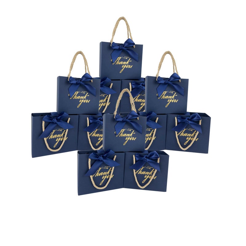 TKSBAG 50 Pack Small Thank You Gift Bags with Handles, 5.5''x 2.5''x4.7'' Mini Navy Blue Gift Bags Bulk for Baby Shower, Birthday, Wedding, Party Favors, Back to School, Summer Party - Image 1
