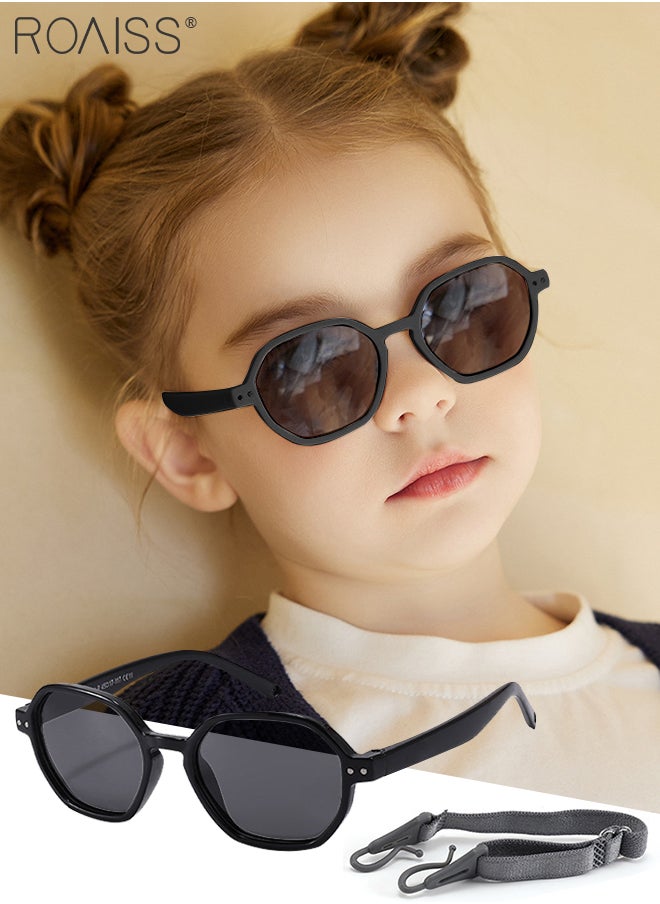 roaiss Hexagon Polarized Sunglasses for Babies, UV400 Protection Cute Beach Holiday Sun Glasses with Lightweight Flexible TPEE Frame and Elastic Strap for Boys Girls Age 0-3, Black  - Image 1