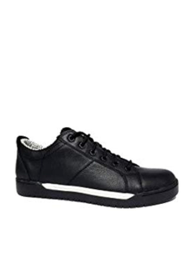 Black Leather Lace-Up Sneakers