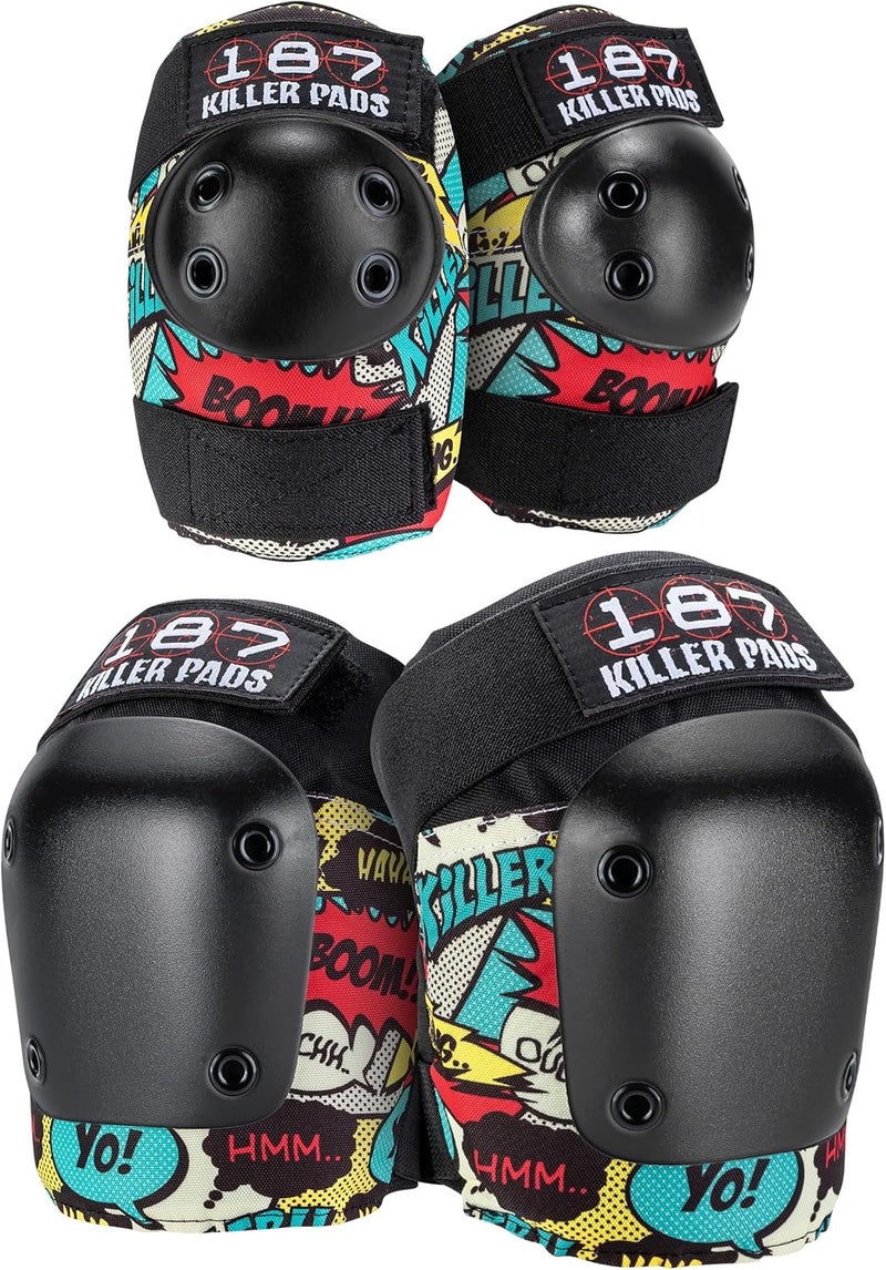 187 Killer Pads Knee and Elbow Pads Combo Pack for Skateboarding - Comic Design - Image 1
