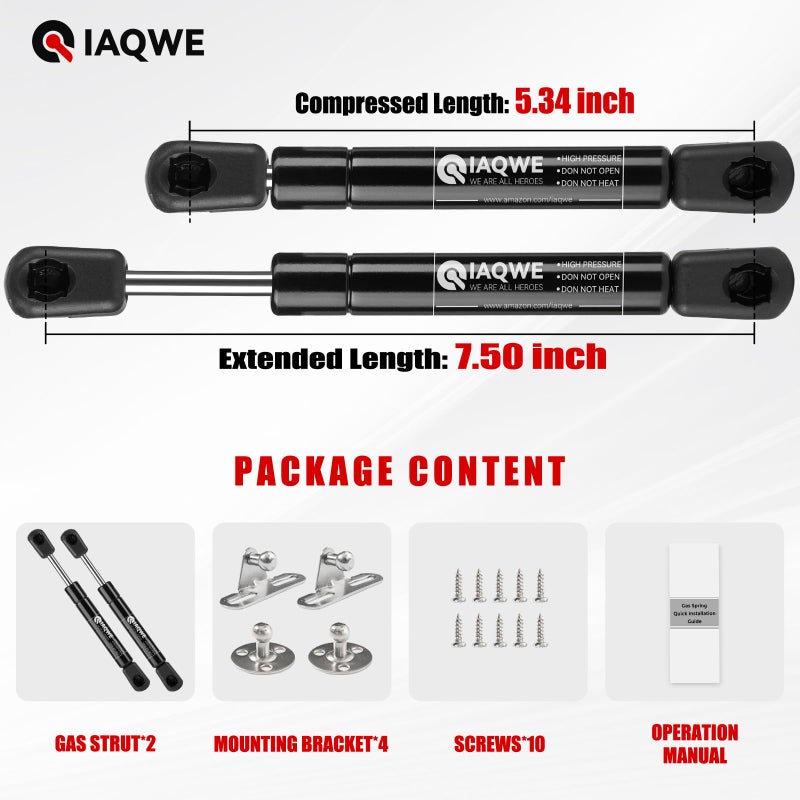 IAQWE 7.5 Inch Gas Struts 20 Lb/89N Shocks Spring Lift Support for Lightweight Rv Cabinet Door Storage Toolbox Toy Box Sentry Safe Replacement Part Lid 2PCS - Image 2