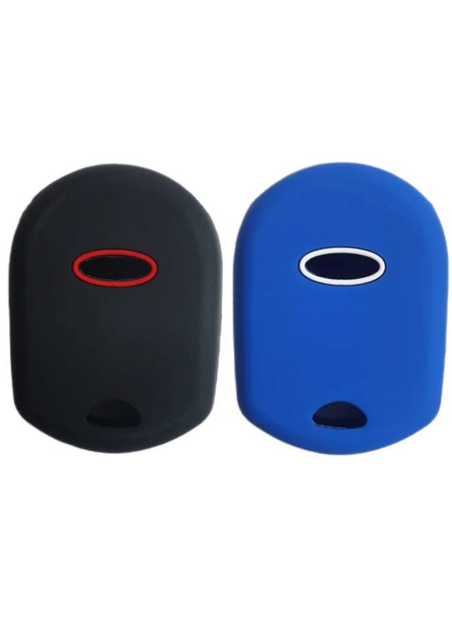 REPROTECTING Silicone Rubber Key Fob Cover Compatible with 2002-2017 Ford C-Max Edge Escape Expedition Explorer Five Hundred Flex Focus Freestyle Fusion Mustang Taurus Transit Connect (Black Blue) - Image 2