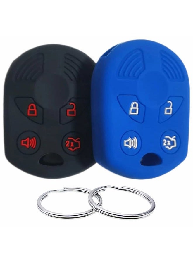 REPROTECTING Silicone Rubber Key Fob Cover Compatible with 2002-2017 Ford C-Max Edge Escape Expedition Explorer Five Hundred Flex Focus Freestyle Fusion Mustang Taurus Transit Connect (Black Blue) - Image 1