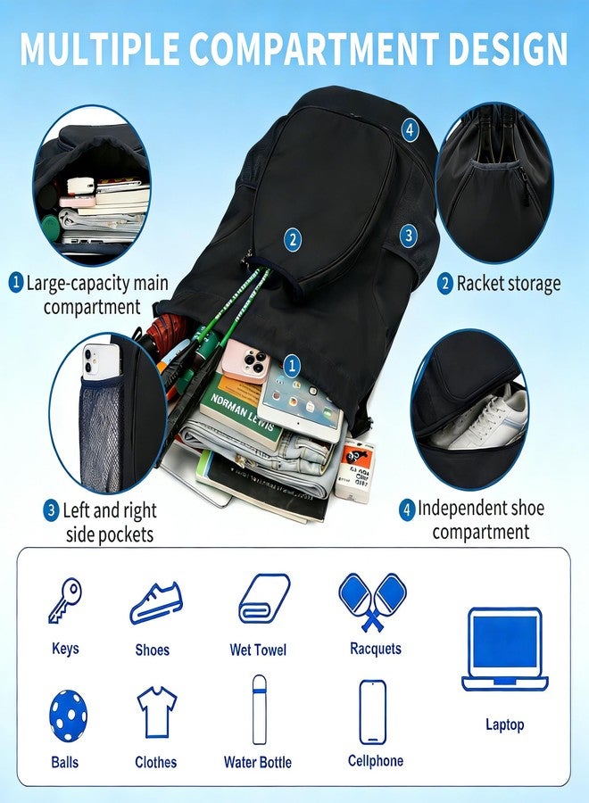 FAMJOALE Pickleball Bag with Shoe Compartment & Water Bottle Pocket, Adjustable Pickleball Equipment Backpack for 2 Paddles, Large Capacity Pickle Ball Paddle Bag for Women & Man, Black - Image 4