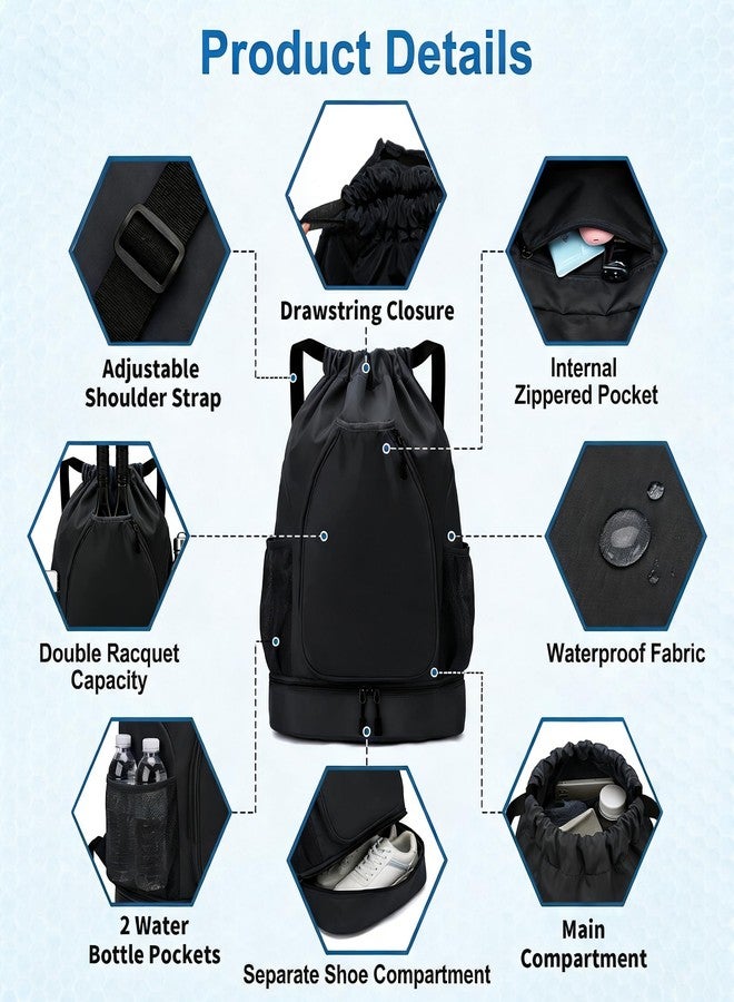 FAMJOALE Pickleball Bag with Shoe Compartment & Water Bottle Pocket, Adjustable Pickleball Equipment Backpack for 2 Paddles, Large Capacity Pickle Ball Paddle Bag for Women & Man, Black - Image 3