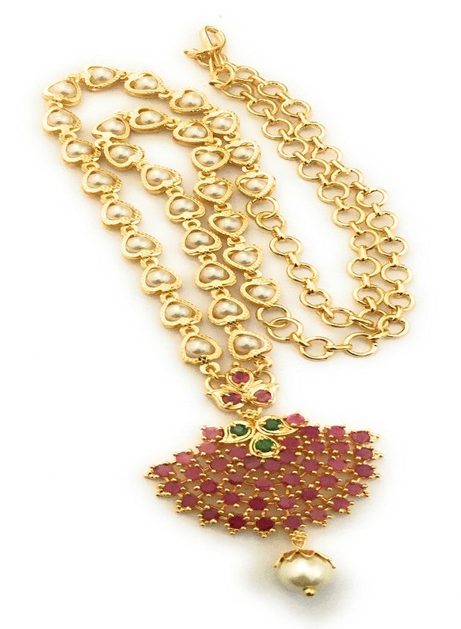 Sasitrends Gold Plated Brass 18 Inches Short Pearl Chain with Small Pendant and Tiny Earrings for Women & Girls - Image 4