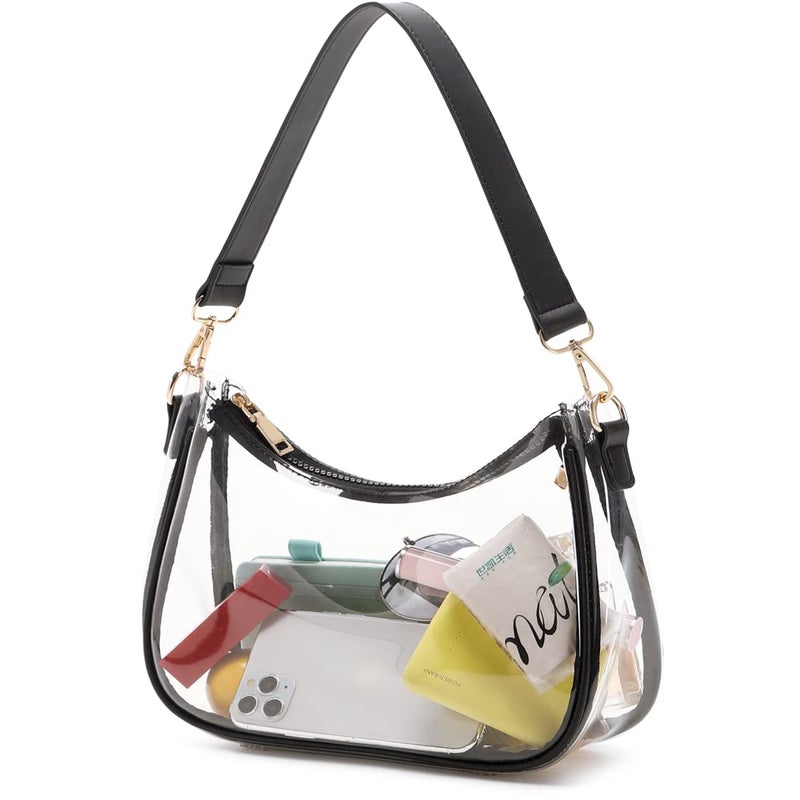 CYHTWSDJ Shoulder Bags for Women, Cute Hobo Tote Handbag Mini Clutch Purse with Zipper Closure (Clear Black) - Image 1