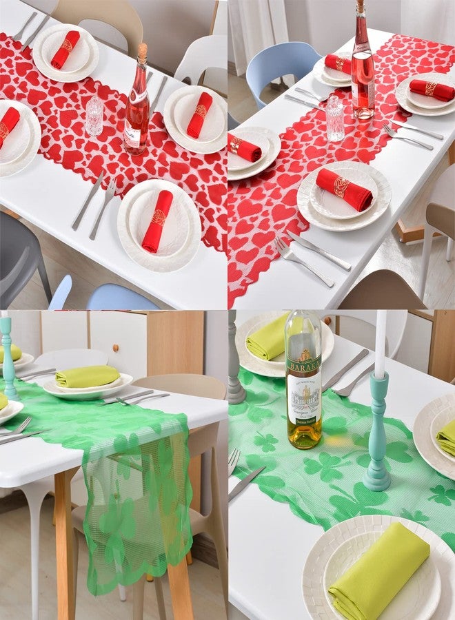 MixTeach 2Pcs Heart Shamrock Lace Table Runner Valentines Day Heart Table Decoration Runner St. Patrick's Day Clover Tablecloth Embroidered Table Cover for Wedding Valentine's Day St. Patrick’s Day Party Decor - Image 3