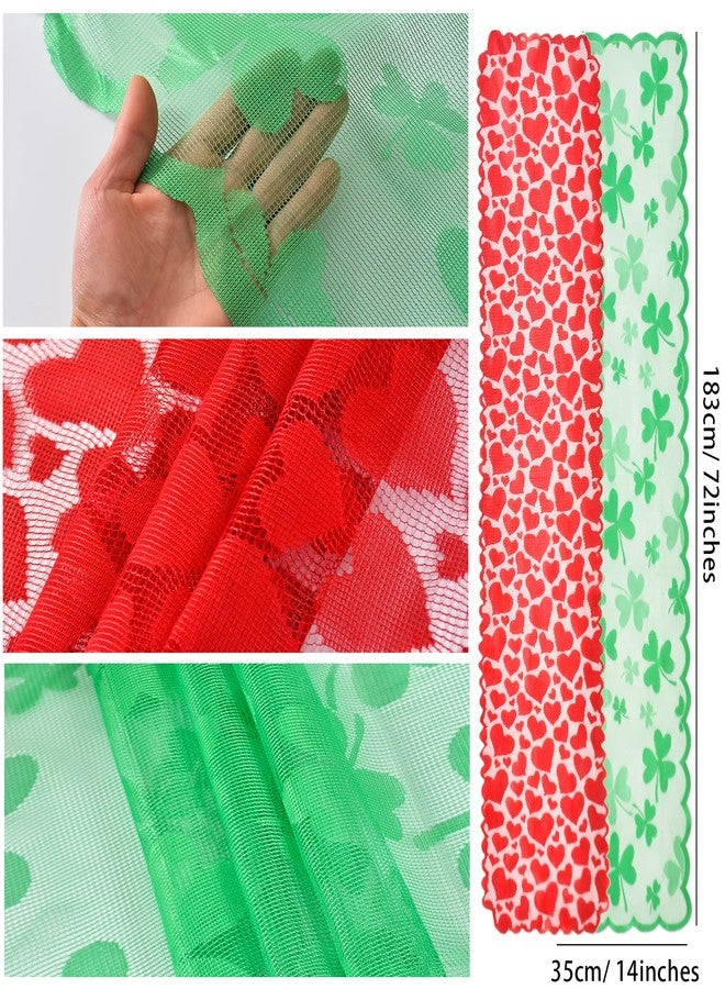 MixTeach 2Pcs Heart Shamrock Lace Table Runner Valentines Day Heart Table Decoration Runner St. Patrick's Day Clover Tablecloth Embroidered Table Cover for Wedding Valentine's Day St. Patrick’s Day Party Decor - Image 2