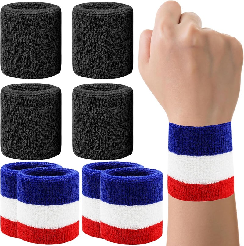 IMAGERIO 8 Pack Wrist Sweatbands Tennis Wrist Bands Absorbent Sweat Band for Men and Women, Breathable Cotton Sweatbands for Working Out, Football, Basketball, Running Athletic Sports - Image 1