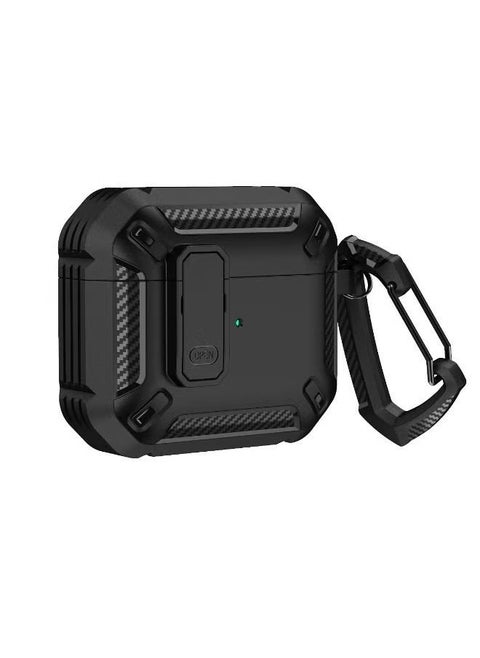 Airpods 3 Case Cover 2021, Airpods 3 Protective Case with Lock, Military Hard Shell Rugged Shockproof Cover with Keychain Compatible with Apple Airpods 3rd Generation 2021 (Black)