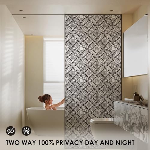 DKTIE Boho Stained Glass Look Window Privacy Film with Installation Tools Decorative Frosted Glass Window Film Static Cling No Glue Removable Pure Black 354 x 1181 - Image 3