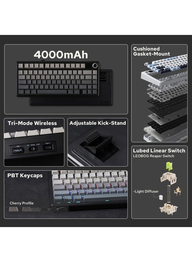 EPOMAKER X AULA F75 MAX Tri-Mode Wireless Gaming Keyboard, TFT Screen, Knob, Hot Swappable, 2.4GHz/Type-C/BT5.0, Gasket Creamy, for PC/Mac/Office/Gaming (Caramel) - Image 2