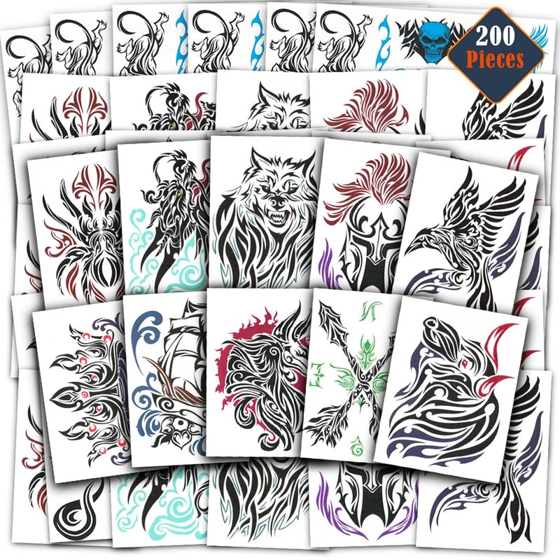 SAVVi Tribal Tattoos for Men Women Adults Kids ~ 200 Pcs Pre-Cut Individual Temporary Tribal Tattoos Realistic for Party Favors Maui Costumes | Fake Totem Tattoos
