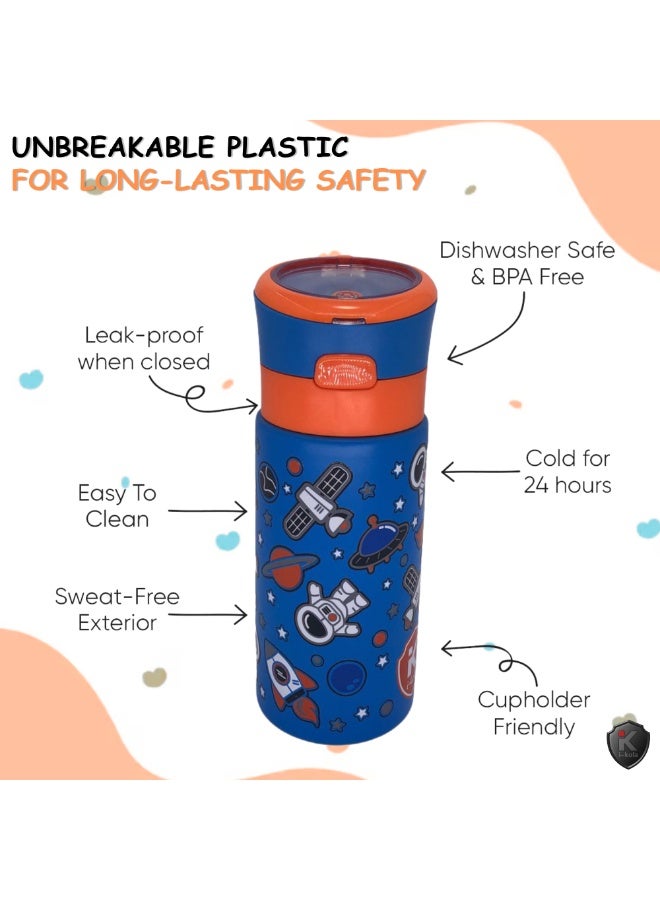 i-kola SPACE ORANGE 320 ML Kids Water Bottle for School | BPA-Free Stainless Steel Water Bottle for Boys & Girls | Leakproof, Unbreakable, Easy to Drink, Quick Open Lock (TS-9218 AS 1) - Image 4
