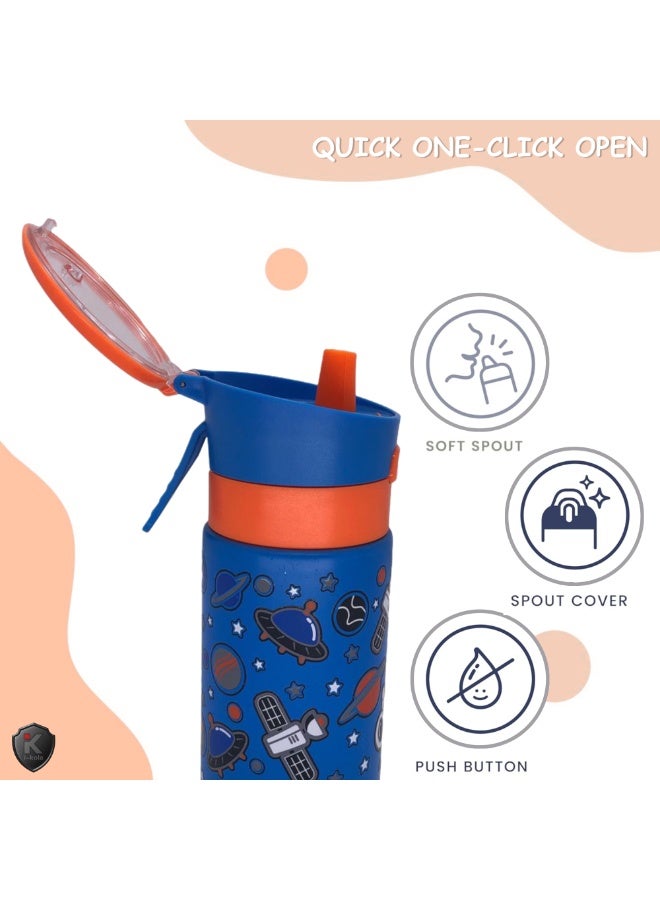 i-kola SPACE ORANGE 320 ML Kids Water Bottle for School | BPA-Free Stainless Steel Water Bottle for Boys & Girls | Leakproof, Unbreakable, Easy to Drink, Quick Open Lock (TS-9218 AS 1) - Image 5