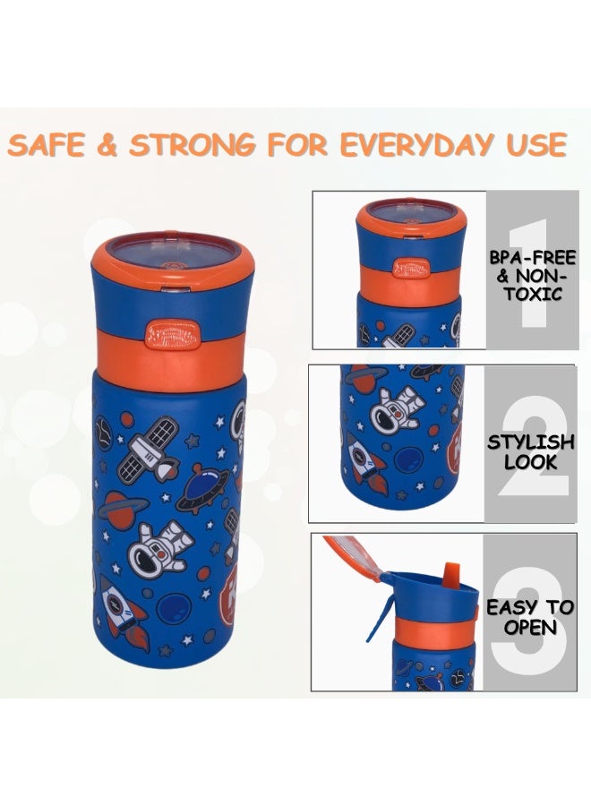 i-kola SPACE ORANGE 320 ML Kids Water Bottle for School | BPA-Free Stainless Steel Water Bottle for Boys & Girls | Leakproof, Unbreakable, Easy to Drink, Quick Open Lock (TS-9218 AS 1) - Image 3
