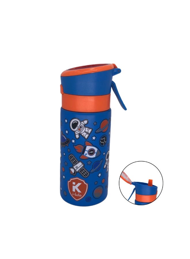 i-kola SPACE ORANGE 320 ML Kids Water Bottle for School | BPA-Free Stainless Steel Water Bottle for Boys & Girls | Leakproof, Unbreakable, Easy to Drink, Quick Open Lock (TS-9218 AS 1) - Image 1