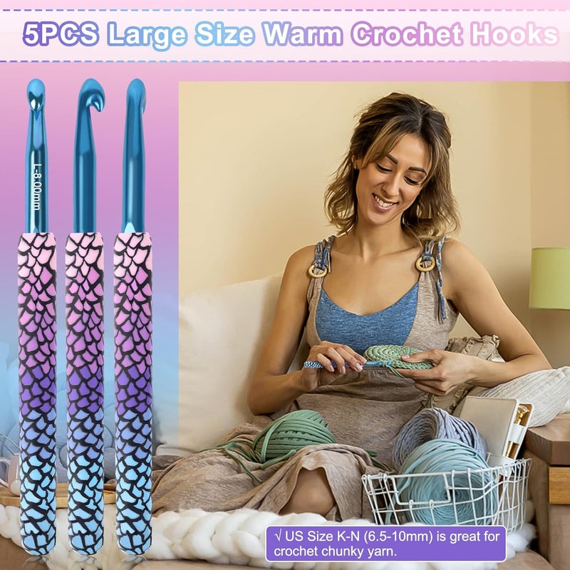 Coopay Large Crochet Hooks 10mm 9mm 8mm 7mm 65mm Crochet Hook Set for Crocheting Mermaid Crochet Needles for Arthritic Warm Crochet Hooks for Chunky Yarn Pretty Knitting  Crochet Supplies - Image 2