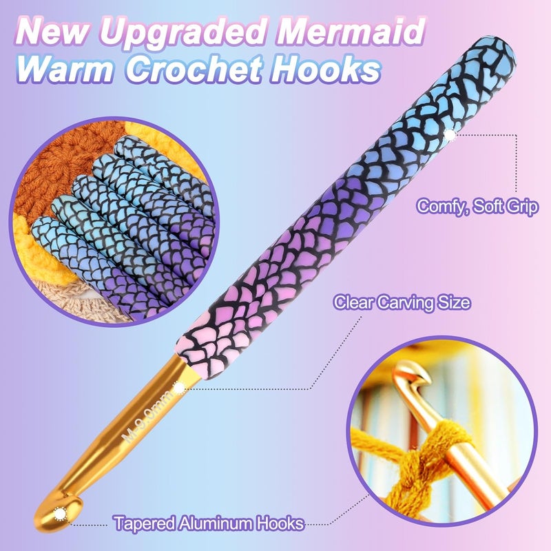 Coopay Large Crochet Hooks 10mm 9mm 8mm 7mm 65mm Crochet Hook Set for Crocheting Mermaid Crochet Needles for Arthritic Warm Crochet Hooks for Chunky Yarn Pretty Knitting  Crochet Supplies - Image 5