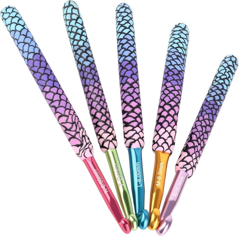 Coopay Large Crochet Hooks 10mm 9mm 8mm 7mm 65mm Crochet Hook Set for Crocheting Mermaid Crochet Needles for Arthritic Warm Crochet Hooks for Chunky Yarn Pretty Knitting  Crochet Supplies - Image 1
