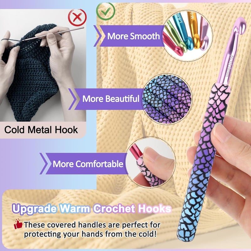 Coopay Large Crochet Hooks 10mm 9mm 8mm 7mm 65mm Crochet Hook Set for Crocheting Mermaid Crochet Needles for Arthritic Warm Crochet Hooks for Chunky Yarn Pretty Knitting  Crochet Supplies - Image 4