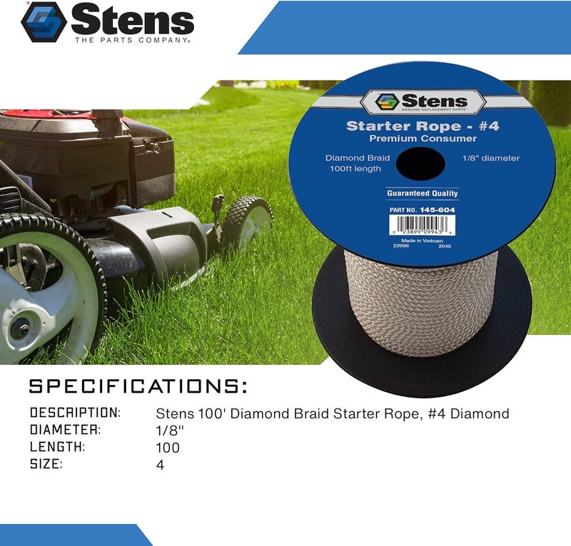 Stens 145604 Diamond Braid Starter Rope HeavyDuty Rope for Weed Eater and Larger 2Cycle Engines Strong Rope Low Stretch OEM Pull Cord Replacement  18 Diameter 100 Length 4 Size White - Image 2