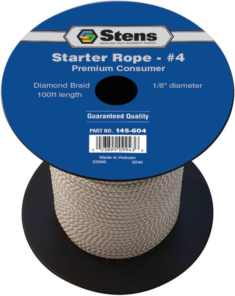 Stens 145604 Diamond Braid Starter Rope HeavyDuty Rope for Weed Eater and Larger 2Cycle Engines Strong Rope Low Stretch OEM Pull Cord Replacement  18 Diameter 100 Length 4 Size White - Image 1