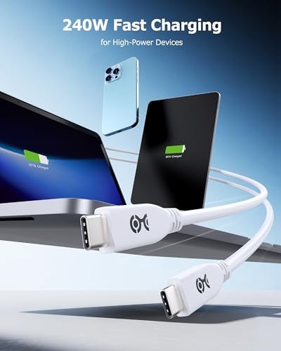 Cable Matters كابل ماذرز 40 جيجابت في الثانية USB 4 كابل - 6.6 قدم، يدعم حتى [8K@60Hz / 4K@240Hz فيديو، شحن 240 واط، نقل بيانات 40 جيجابت في الثانية] كابل USB4، أبيض، متوافق مع Thunderbolt 4، MacBook، XPS، Surface Pro - Image 5