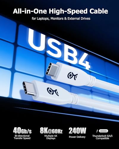 Cable Matters كابل ماذرز 40 جيجابت في الثانية USB 4 كابل - 6.6 قدم، يدعم حتى [8K@60Hz / 4K@240Hz فيديو، شحن 240 واط، نقل بيانات 40 جيجابت في الثانية] كابل USB4، أبيض، متوافق مع Thunderbolt 4، MacBook، XPS، Surface Pro - Image 2