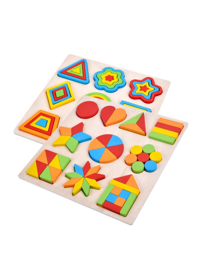 Wooden Jigsaw Puzzle Equal Geometric Shape Puzzle Graphic Puzzle Wooden Children's Early Education Educational Toys Teaching Aids-Color:Geometric Puzzle - Image 2