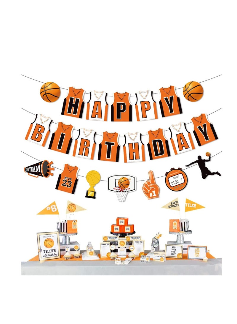 SYOSI - Basketball Happy Birthday Banners, Basketball Themed Party Decorations, Basketball Slam Dunk Garland Birthday Party Bunting Sign for Kids Teenagers Boys Men Basketball Sport Themed Decorations - Image 1