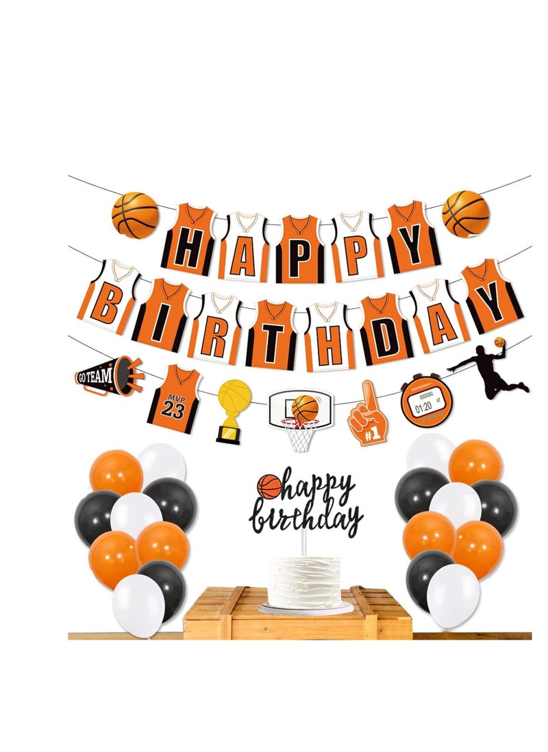 SYOSI - Basketball Happy Birthday Banners, Basketball Themed Party Decorations, Basketball Slam Dunk Garland Birthday Party Bunting Sign for Kids Teenagers Boys Men Basketball Sport Themed Decorations - Image 1