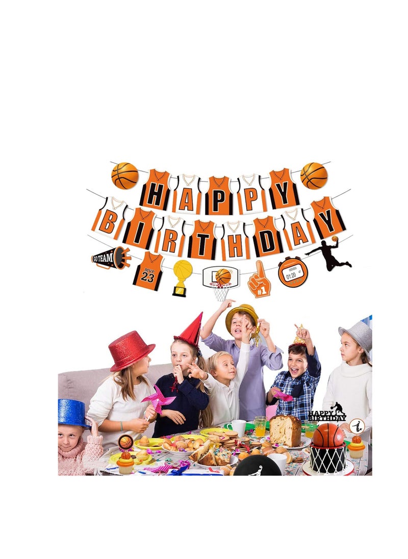 SYOSI - Basketball Happy Birthday Banners, Basketball Themed Party Decorations, Basketball Slam Dunk Garland Birthday Party Bunting Sign for Kids Teenagers Boys Men Basketball Sport Themed Decorations - Image 1