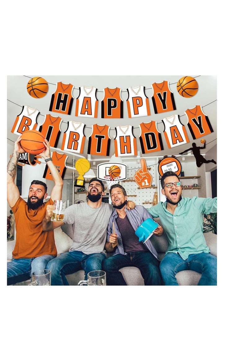 SYOSI - Basketball Happy Birthday Banners, Basketball Themed Party Decorations, Basketball Slam Dunk Garland Birthday Party Bunting Sign for Kids Teenagers Boys Men Basketball Sport Themed Decorations - Image 1