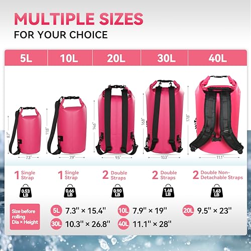 MARCHWAY Floating Waterproof Dry Bag Backpack 5L/10L/20L/30L/40L, Roll Top Sack Keeps Gear Dry for Kayaking, Rafting, Boating, Swimming, Camping, Hiking, Beach, Fishing (Pink, 40L) - Image 3