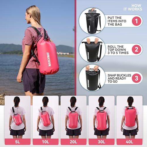 MARCHWAY Floating Waterproof Dry Bag Backpack 5L/10L/20L/30L/40L, Roll Top Sack Keeps Gear Dry for Kayaking, Rafting, Boating, Swimming, Camping, Hiking, Beach, Fishing (Pink, 40L) - Image 4