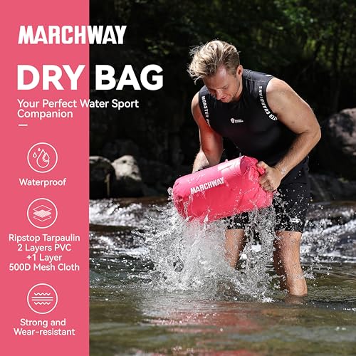 MARCHWAY Floating Waterproof Dry Bag Backpack 5L/10L/20L/30L/40L, Roll Top Sack Keeps Gear Dry for Kayaking, Rafting, Boating, Swimming, Camping, Hiking, Beach, Fishing (Pink, 40L) - Image 2