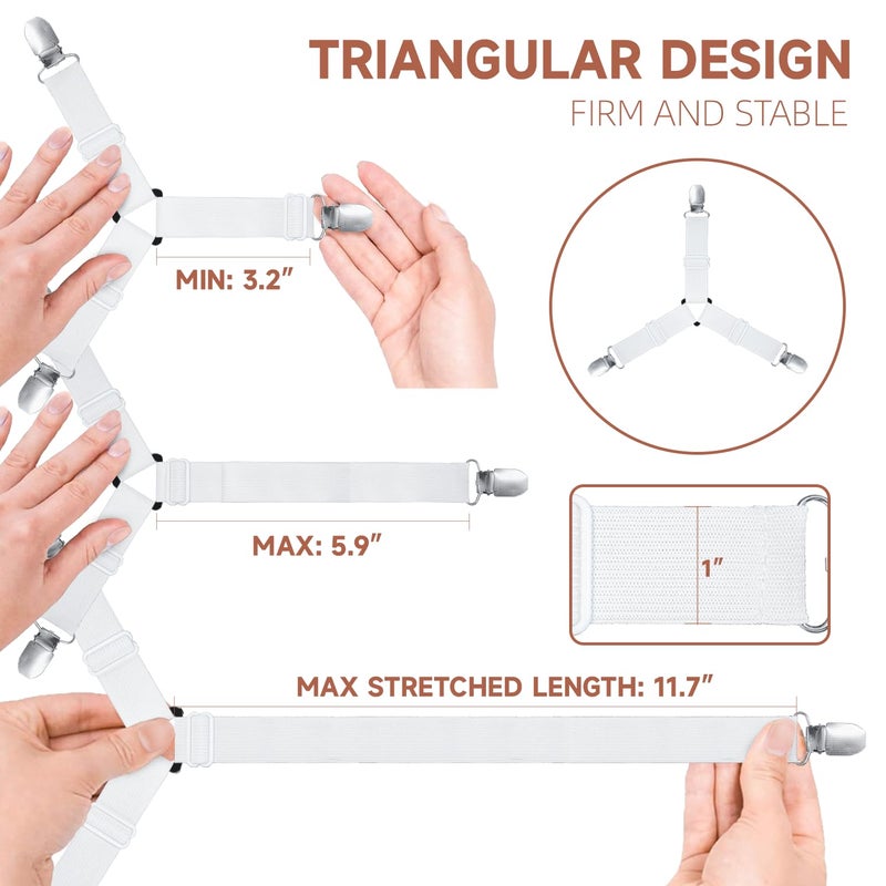 Bozenu Bed Sheet Straps, Upgrade Fitted Bed Sheet Holders for Corners, Non Slip Sheet Clips White 4Pcs - Image 2