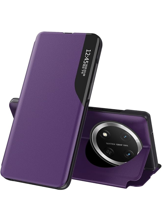 إيروريكس جراب جلدي متوافق مع هاتف Honor X9C 5G جراب هاتف مغناطيسي غير لامع مضاد للسقوط مع نافذة ذكية ووظيفة حامل، غطاء واقٍ مقاوم للصدمات أرجواني - Image 1