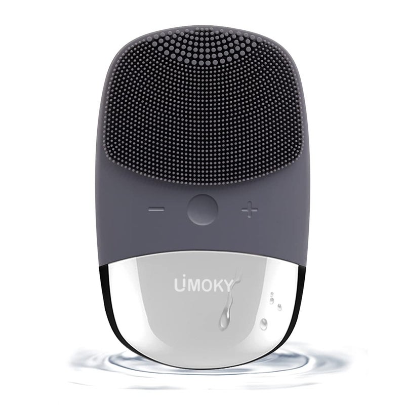 Uimoky Facial Cleansing Brush, 3-in-1 Electric Silicone Face Scrubber, Vibrating Massager, IPX7 Waterproof, USB Rechargeble Pore Brush for Deep Cleanning, Blackhead Remover, Exfoliating (Gray) - Image 1